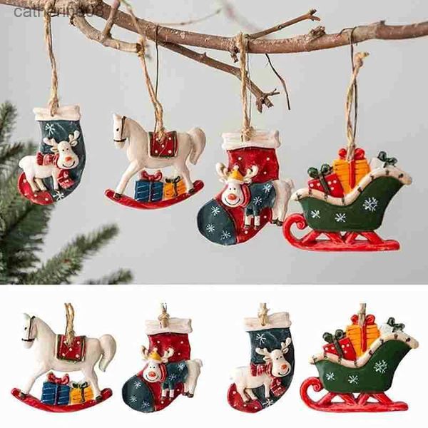 Cavalo meias de natal árvore de alce decoração pingentes pendurado ornamento artesanato presente festa de ano novo casamento enfeites de decoração para casa l230621