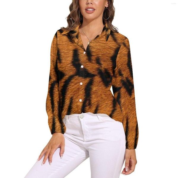 Camicette da donna Camicetta ampia con stampa pelle di tigre Motivo animale Streetwear Camicie oversize a maniche lunghe da donna Top personalizzato primaverile