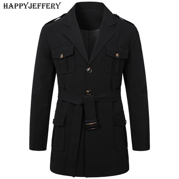 Erkek ceketler erkek bahar sonbahar rüzgar kırma palto uzun trençkotları erkekler için kemer ile erkek bezelye ceket çift göğüslü peacoat w05 230808