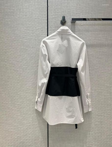 Günlük elbiseler gömlek siyah dikişli ve beyaz elbise 2023 Sonbahar tatlı ince uzun üst düzey kadınlar pamuklu kemik