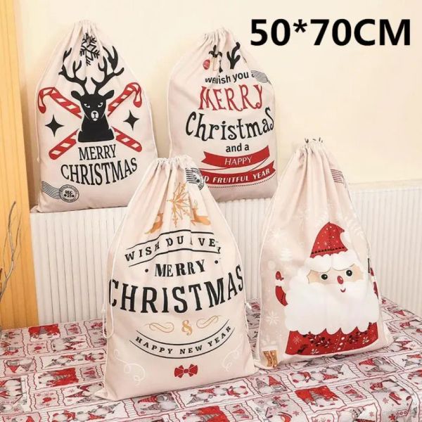 Decorações sacas de tração de Natal de Natal grande Papai Noel Bolsa de Presente Saco de Gifra Atacado 2024
