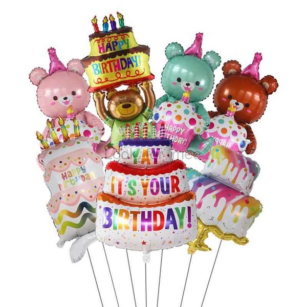 Alles Gute zum Geburtstag Kuchen Ballons Große 3-schichtige Farbe Kerze Kuchen Ballons Bär Kuchen Ballon für Kinder Geburtstag Party Baby Dusche Dekore HKD230808