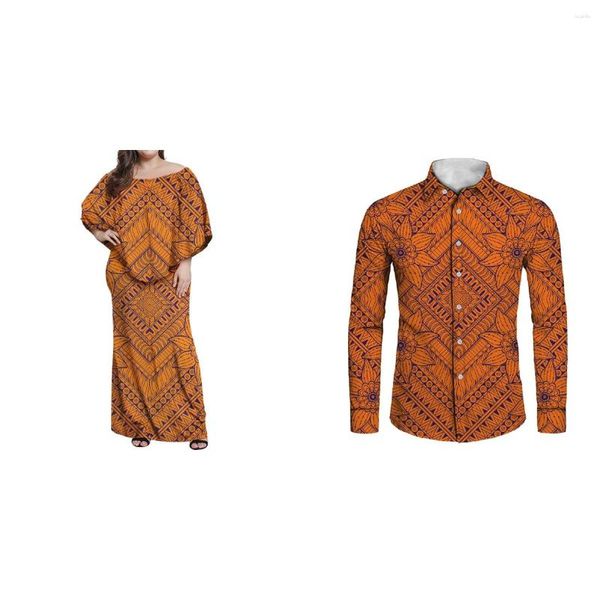Abiti casual Sfondo arancione tribale polinesiano con stampe floreali Prezzo basso Abito di design da donna personalizzato Abbigliamento da coppia di moda All-Match