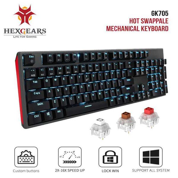 HEXGEARS GK705 104 teclas à prova d'água Kailh BOX Switch Teclado mecânico Hot Swap LOL Teclado mecânico para jogos HKD230808