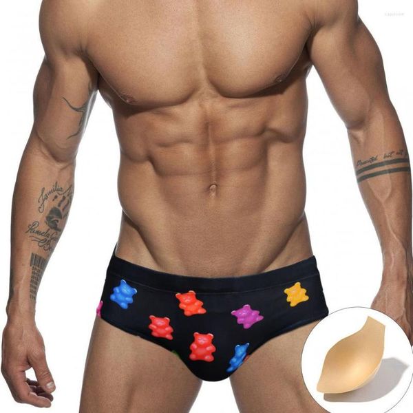 Roupa de banho feminina com estampa de urso maiô masculino cueca de natação sexy push up para homem roupa de banho masculino praia surfe