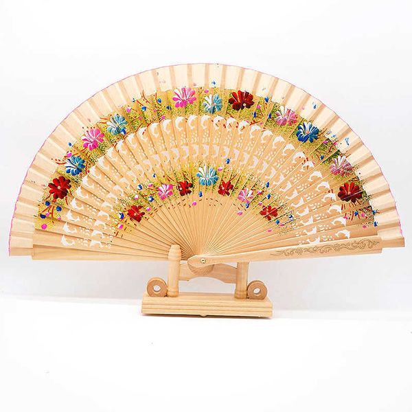 Prodotti in stile cinese Ventaglio pieghevole in legno Ventaglio da ballo spagnolo Stampa floreale vintage Ventaglio a mano Ornamenti per feste di matrimonio Decorazioni per la casa Regalo artigianale per gli ospiti
