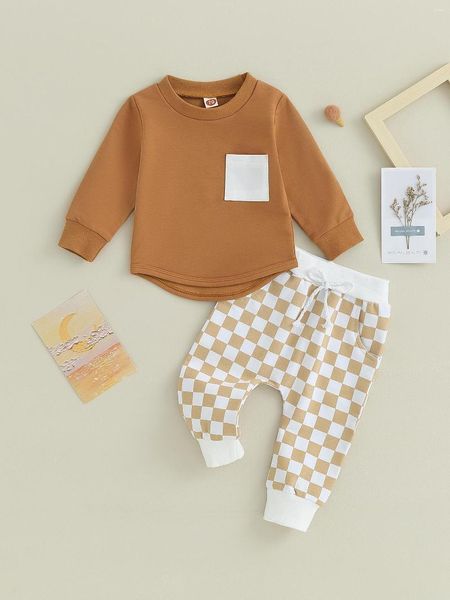 Giysiler Setleri Doğdu Kız Bebek Kış Güz Kıyafet 0 6 12 18 24 ay 2T 3T Uzun Kollu Sweatshirt Üstler Ekose Taytlar 2 PCS Giysiler Seti