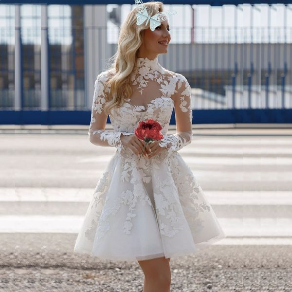 Applique Tull High Sheam свадебное платье иллюзия длинные рукава свадебное платье сексуальное кружевное невеста вечеринка 2024