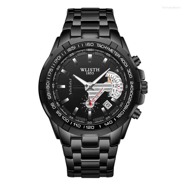 Relógios de pulso masculino Relógio de quartzo Acessórios de moda Pulseira de aço inoxidável à prova d'água Luminoso Original Calendário de lazer S928