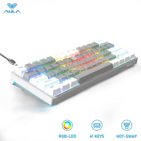 AULA F3261 Mini-mechanische Tastatur, 61 Tasten, RGB-Hintergrundbeleuchtung, kabelgebunden, Büro-Gaming-Tastatur mit blauem Schalter für Fenster, Laptop, PC, Mac HKD230808