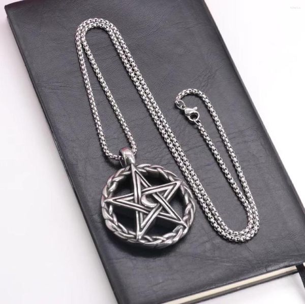 Catene Pentagram Moon Ciondolo in acciaio al titanio Collana da uomo Trend retrò Star Maglione catena