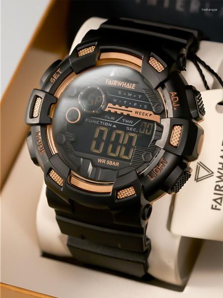 Нарученные часы Mark Fairwhale Watch Men Black Tech Студенческая тенденция водонепроницаемые светящиеся электронные виды спорта