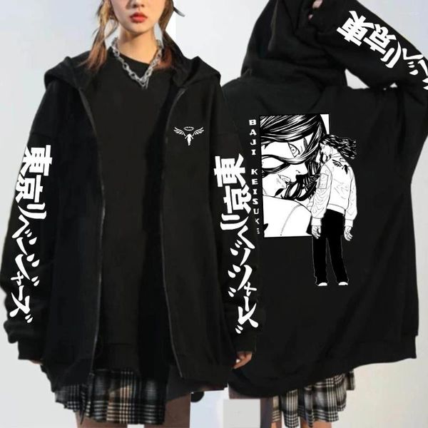 Erkek Hoodies Cool Manga Keisuke Baji Tokyo Revengers fermuar anime vintage büyük boy sweatshirt kış sıcak erkek ceket ceket