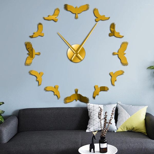 Wanduhren, Freiheit, fliegende Vögel, Kunst, DIY, Spiegelaufkleber, große Uhr, Herde von minimalistischem Dekor, Inneneinrichtung, Einweihungsgeschenk