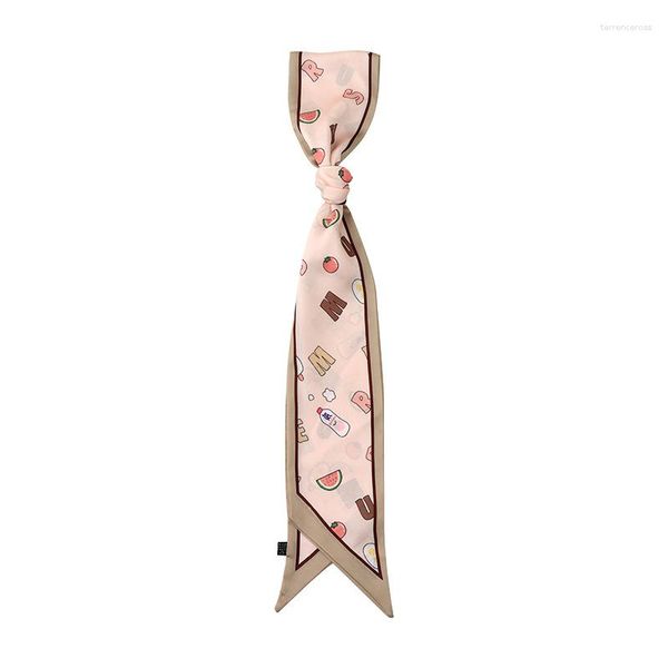 Schals 2023 Sommer Obst und Flamingos Langer Schal Seide Weibliche Handgelenk Krawatte Haarband Tasche Gürtel für Frauen