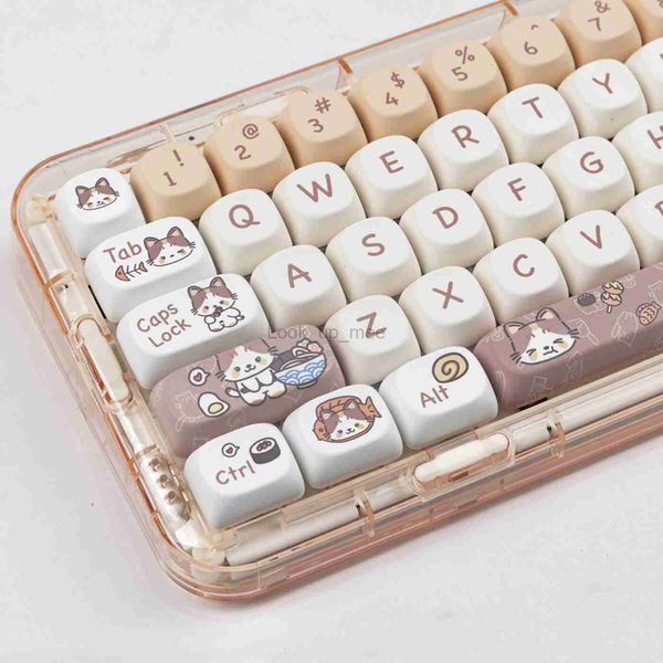 142 Teclas MOA Kitten Eats Fish Key Cap MAC Cute Meow Square Sublimação Térmica Teclado Mecânico Keycaps Acessórios de Teclado HKD230808