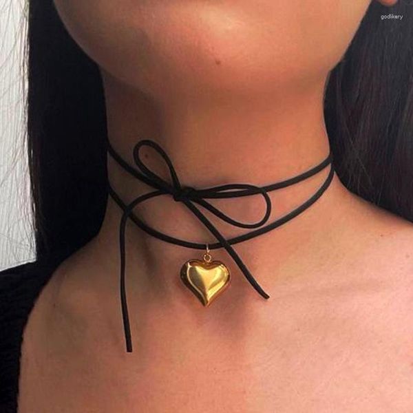 Anhänger Halsketten Vintage Liebe Herz Kragen Choker Halskette Für Frauen Trend Ästhetische Goth Punk Gold Farbe Metall Kette Party Schmuck