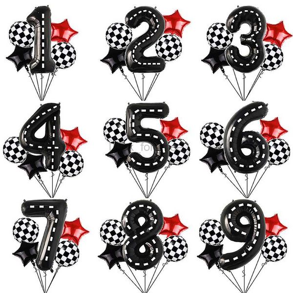 Schwarz-weiß karierte Luftballons 0–9 Zahlen-Ballon-Set, Rennwagen-Thema, Geburtstagsparty-Dekorationen, Kinderspielzeug, Babyparty-Zubehör HKD230808