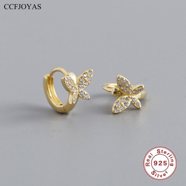 Hoop Huggie CCFJOYAS Piccoli orecchini a forma di farfalla in argento sterling 925 per le donne Carino Mini Super Shine Zircon Circle Jewelry 230807