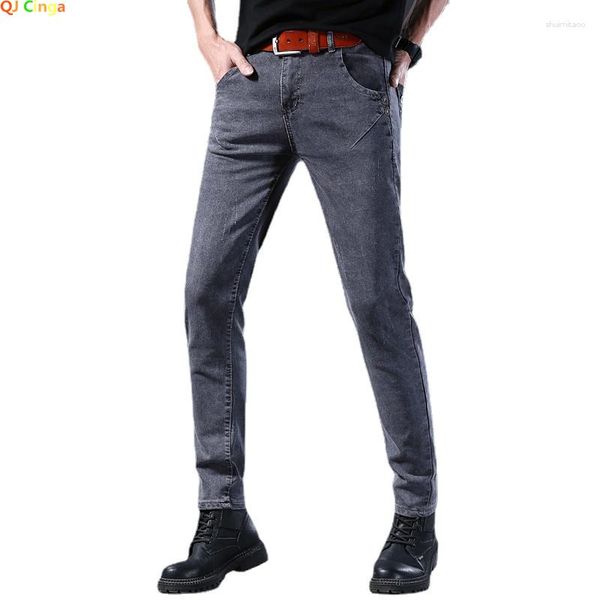 Jeans da uomo 2023 Trendy For Men Pantaloni in denim grigio stile coreano Pantaloni slim