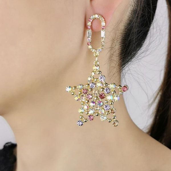 Orecchini pendenti Bohemian Multicolor Star Long Drop per le donne Statement Romantic Sparkle Rhinestone Fashion Jewelry coreano