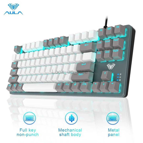 Aula F3287 Проводная механическая клавиатура 87 клавиш Cool Light Gaming Gaming Blue Switch для игрового ноутбука HKD230808