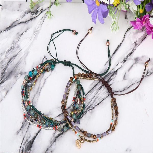 Strand Bohemia Style Thin Beads Bracelet Multi-layer Colors Friendship Boho BraceletsBangles Charm Couple Beach Jewelry For 2023