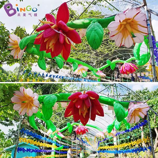 Brinquedos de cadeia de flores infláveis decorativas expressas gratuitas, decoração de plantas de inflação esportiva para adereços de festa de eventos ao ar livre