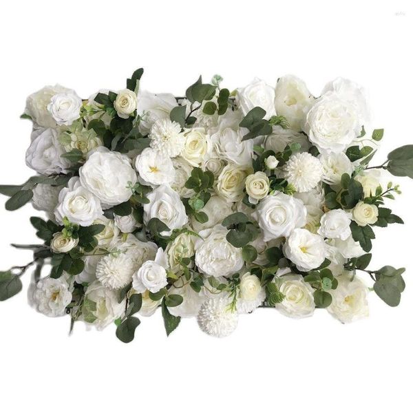 Dekorative Blumen TONGFENG Weiße künstliche Seidenrosen-Grünpflanzen rollen Blumen-Wandpaneel-Raum-Hochzeits-Hogar-Hintergrund-Dekoration für auf