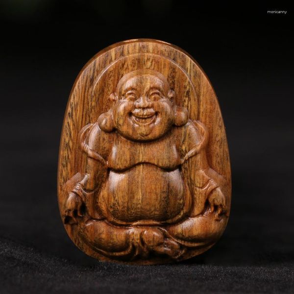 Portachiavi Ciondolo Buddha Maitreya in legno di sandalo verde Peace Brand Big Belly Portachiavi per auto Manufatto intagliato in legno