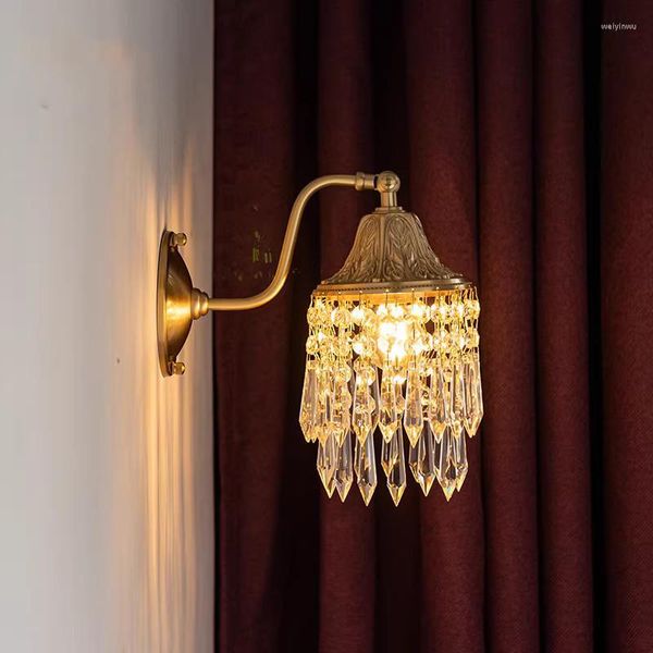 Wandlampen Luxus Alle Kupfer Kristall Schlafzimmer Nachttischlampe Französisch Vintage Messing Licht Wohnzimmer TV Hintergrund Gang