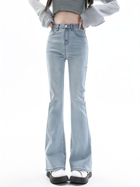 Jeans da donna LEDP Donna Streetwear Pantaloni a gamba larga dritti lavati vintage 2023 Pantaloni casual blu Y2K Denim skinny svasato coreano