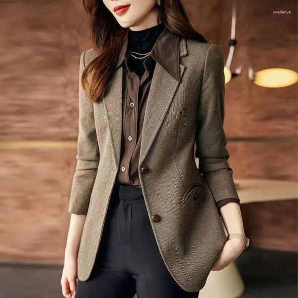 Abiti da donna 2023 Moda Autunno Blazer Coreano Manica lunga Casual Ufficio Elegante Donna Giacche di lana Top Abito femminile