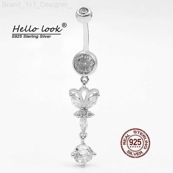 Pulsante ombelico zircone Hellolook Zircone suoneria 925 Piercing dell'ombelico d'argento sterling per donne Belly Piercing Piercing Body Jewelry L230808