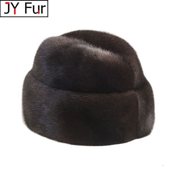 Gorro Skull Caps 2023 Winter Fashion Genuine Mink Fur Cap Bomber Hat For Men Cold Outdoor Ear Warm Ride Motorcycling Natural 230808