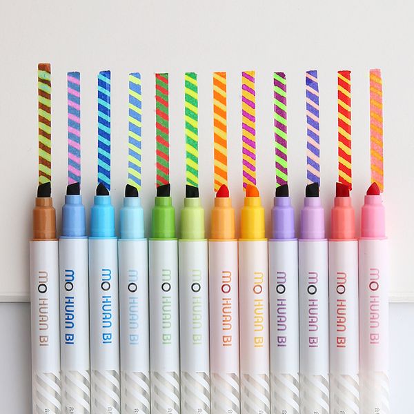 İşaretçiler 12 PCS Sihirli Renk Çizim Kalemi Seti renksiz vurgulayıcı işaretçi Spot Astar Pens Sanat Malzemeleri Kırtasiye Okulu F809 230807