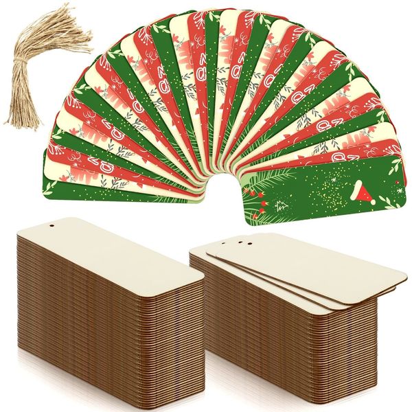 Ghirlande di fiori decorativi 52PCS Etichette di etichette regalo in legno vuote Segnalibro in legno con fori e corde Etichette appese non finite Rettangolo Artigianato fai da te 230807