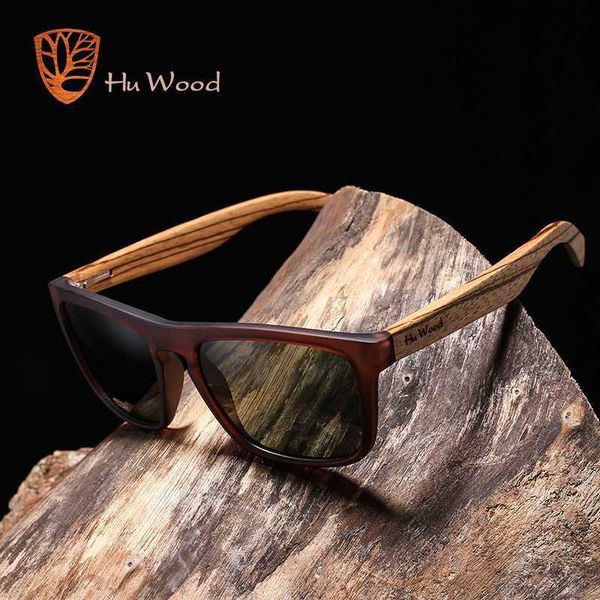Hu Wood Natural Bamboon Sunglasses для мужчин зебры деревянные солнцезащитные очки Поляризованные солнцезащитные очки прямоугольные линзы за рулем UV400 GR8002 L230808