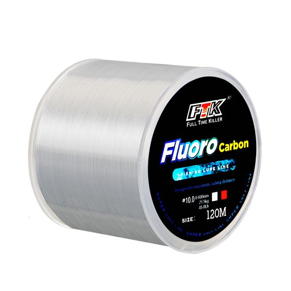 Linha Trançada 120M Revestimento de Fluorocarbono Linha de Pesca 0,20mm-0,60mm 7,15LB-45LB Linha Líder de Fibra de Carbono Linha de Isca de Pesca com Fio para Isca Japonês 230807