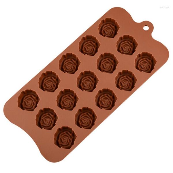 Stampi da forno 1PCS 15-even Rose Fiori a forma di stampo in silicone per cioccolato Utensili da cucina Decorazione torta fondente