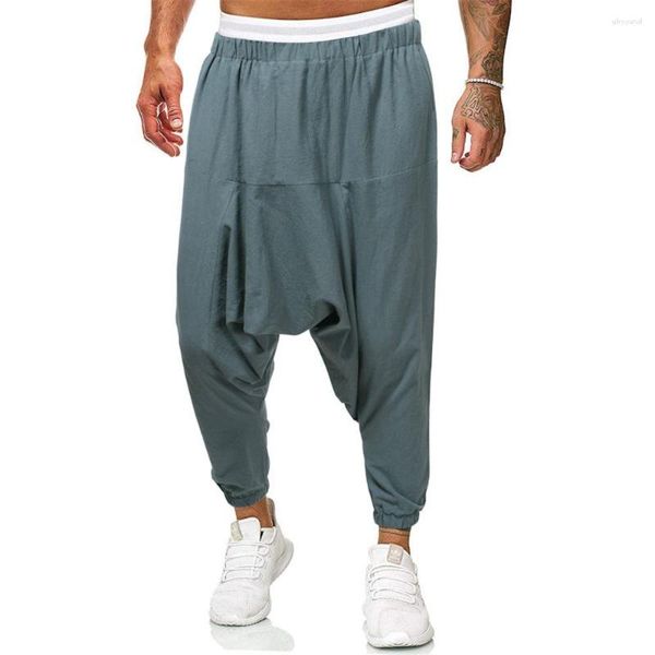 Calça masculina 2023 Algodão Sarouel Mistura de Linho Harém Plus Size 3XL Larga Streetwear Unissex Yoga Hippie Bottoms Drop Crotch Chic Calças