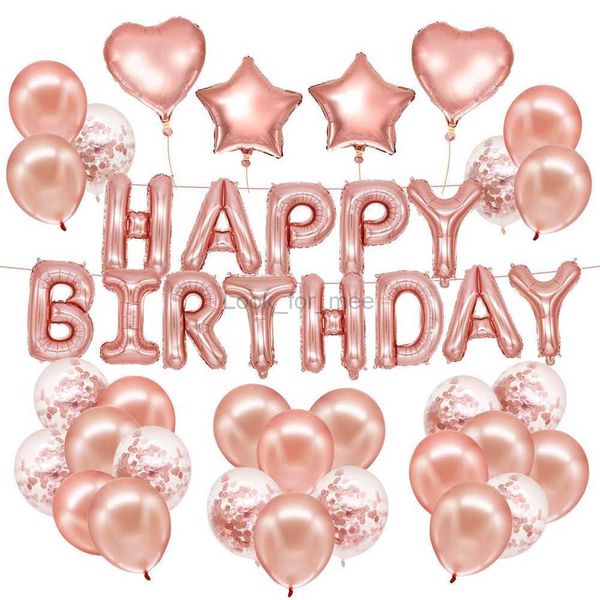 Conjunto de ouro rosa 30 40 50º banner de balão de confete feliz aniversário 16 18 21 60 70 80 decoração de festa de aniversário infantil adulto de 90 anos HKD230808