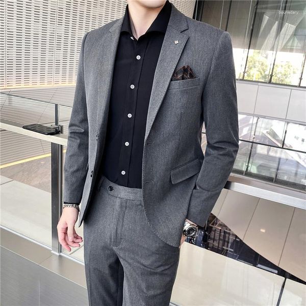 Ternos Masculinos Versão Coreana da Moda Slim (Calças Blazer) Blazer Casual Cor Sólida Bonito Vestido de Noiva Conjunto de Duas Peças