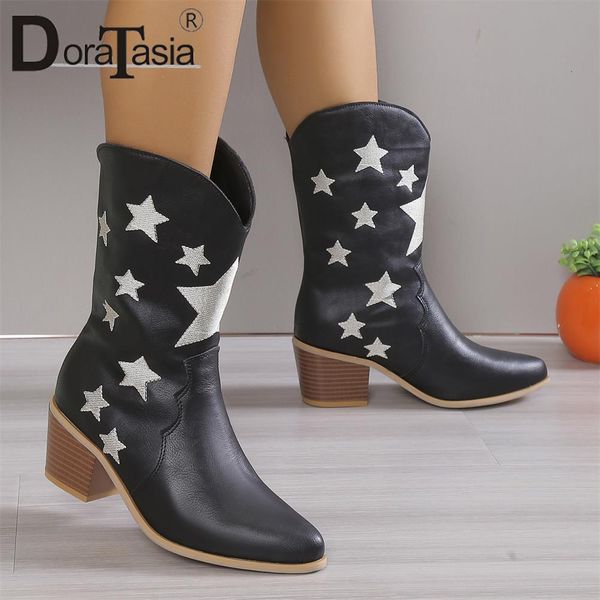 Brand Ladies 268 Дизайн заинтересованные пальцы Western Cowgirl Print Chunky Heels Женские ковбойские ботинки повседневная винтажная женщина 230807