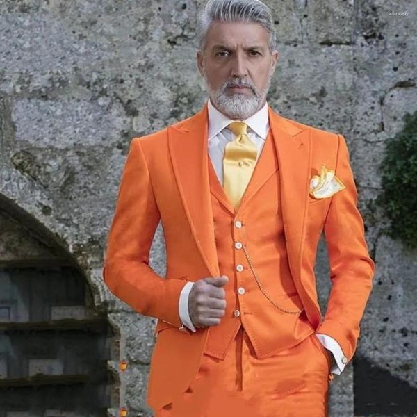 Ternos masculinos para homens Conjuntos laranja com blazer Casamento de luxo Jaqueta masculina roupa justa Roupas masculinas lançamentos Traje de estilo comercial