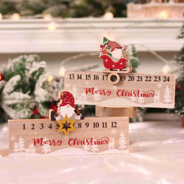 Weihnachten Holz Santa Claus Countdown-Kalender Ornamente Frohe Weihnachten Dekorationen Für Zuhause Navidad 2023 Frohes Neues Jahr Geschenk L230620