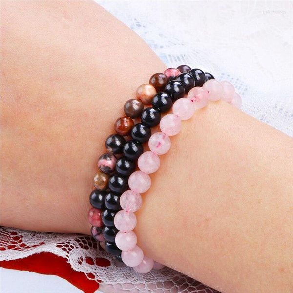 Pulseira de pedra natural feminina, masculina e feminina, 3 peças, 8 mm, pó rosa, quartzo, ametista, hematita