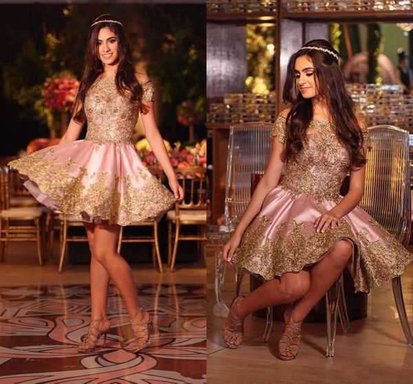 Wunderschöne rosa Spitze mit Applikationen von Aso Ebi, kurze Cocktail-Abschlussballkleider, schulterfrei, elegante, formelle Partykleider aus Satin, knielang, Heimkehrkleid für den zweiten Empfang, AL3366