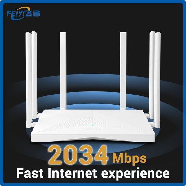 Маршрутизаторы Feiyi AC2100 Wi -Fi Router Dual -полос Gigabit 24G 50 ГГц 2034 мс беспроводной ретранслятор и 6 антенн с высоким усилением 230808