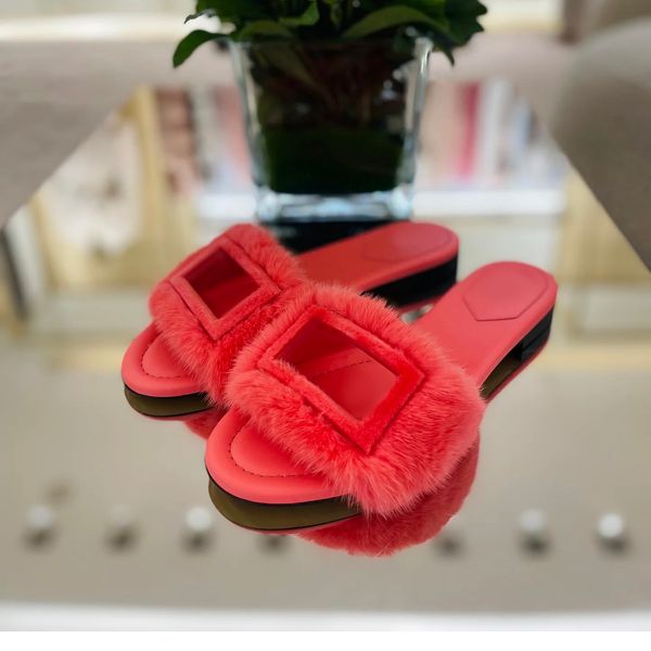 Mode Signature Schuhe Sandale Luxurys Designer Nerz Haar Slide Teddybär Tazz Baguette Sandalen Indoor Fuzzy Hausschuhe Frauen Slides beliebte flache Haus Slipper